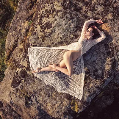Aerial outdoor boudoir portrait of Scarlot Rose.