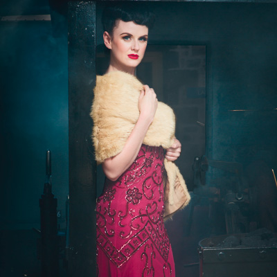 Lady in Red at Brechin station.